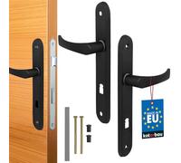 KOTARBAU® Juego de manillas para Puerta, Manilla de Placa Larga, 72 mm, Manillas de Aluminio en Color Negro, 2 Manetas, Manijas de Puerta Izquierda y Derecha, Diseño clásico, Kit de Montaje Incluido