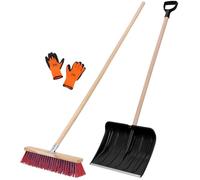 KOTARBAU® Juego de pala de nieve con mango de madera de 131 cm, escoba de carretera de 43 cm + guantes quitanieves para nieve, escoba de jardín con mango exterior, pala de nieve para coche, mango de