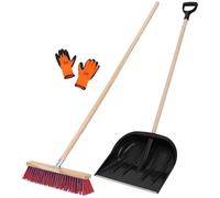 KOTARBAU Juego de Pala de Nieve con Mango de Madera de 137 cm, Escoba de Carretera de 43 cm + Guantes Quitanieves para Nieve, Escoba de Jardín con Mango Exterior, Pala de Nieve para Coche