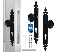 KOTARBAU® Juego de tiradores para puerta, Manillas con agujero para cilindro 72 mm, Manillas de acero negras retro, 2 Manetas con pomos para puerta, Manijas de placa larga, Picaportes con pomo vintage