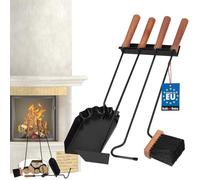KOTARBAU® Juego de utensilios para chimenea, color negro, modernos, accesorios para estufa, juego de cepillo, pala, rascador de cenizas, juego de limpieza de acero y madera, accesorios para chimenea