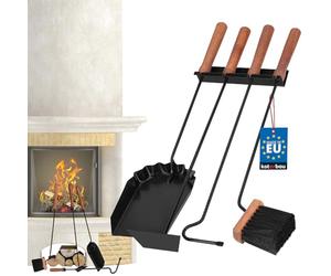 KOTARBAU® Juego de utensilios para chimenea, color negro, modernos, accesorios para estufa, juego de cepillo, pala, rascador de cenizas, juego de limpieza de acero y madera, accesorios para chimenea