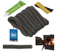 KOTARBAU® Junta Cristal Chimenea - Fibra de Vidrio - ⌀ 12 mm - 2,5 m - con Adhesivo - Cordon Chimenea - Cordon Cristal Estufa - Resistente al Calor - Kit Reparación - Negro