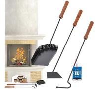 KOTARBAU® Kit de 3 Accesorios para Chimenea, Pala, atizador y rascador de Ceniza, Utensilios Chimenea, Herramientas de Metal con Mango de Madera para Estufa, Barbacoa, Color Negro, 3 UDS