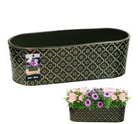 KOTARBAU® Maceta alargada interior de cerámica esmaltada, 13 x 37 cm, altura de 12 cm, color verde oscuro, ovalada, para el alféizar de la ventana, macetero interior, maceta ovalada para plantas de