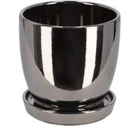 KOTARBAU® Maceta con Plato de cerámica de 13 cm, para Flores y Plantas, Plateada, macetero Redondo para Interiores, Maceta para el hogar, diseño Moderno y Elegante, Efecto Espejo, Reflejo Brillante