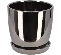 KOTARBAU® Maceta con Plato de cerámica de 15 cm, para Flores y Plantas, Plateada, macetero Redondo para Interiores, Maceta para el hogar, diseño Moderno y Elegante, Efecto Espejo, Reflejo Brillante