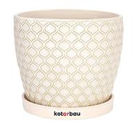 KOTARBAU® Maceta de cerámica esmaltada, Ø 15 cm, Tiesto Decorativo para Plantas, Macetero con Plato Redondo para Interiores, Minimalista, Crema, Beige, Macetas Elegantes, Estilo clásico, Maceteros