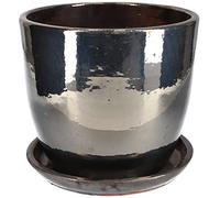 KOTARBAU® Maceta de cerámica esmaltada Ø 31cm, Maceta para Exteriores, Maceta de jardín terraza, Maceta marrón, Maceta con Plato, Maceta Redonda, Acabado Brillante, Macetero Decorativo Ceramica