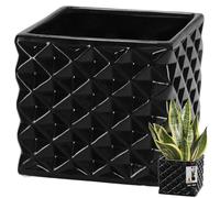 KOTARBAU® Maceta de Cerámica Esmaltada Cuadrada Negra 14 x 14 cm H 13 cm Maceteros para Plantas de Interior Orquídeas y Suculentas Maceta Plantas Macetas de Flores Maceta Cuadrada
