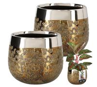 KOTARBAU® Maceta de cerámica redonda, efecto espejo, 10 cm, altura 11 cm, 1 unidad, dorado, ⌀ 12,5 cm, juego de 2