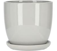 KOTARBAU® Macetero con Plato de Ceramica esmaltada, 15 cm, Maceta para Interiores y Exteriores, Tiesto Decorativo para Plantas, Gris, con Plato y Orificio de Drenaje