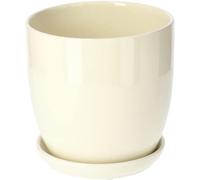 KOTARBAU® Macetero con Plato de Ceramica esmaltada, 17 cm, Maceta para Interiores y Exteriores, Tiesto Decorativo para Plantas, Beige, con Plato y Orificio de Drenaje
