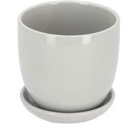 KOTARBAU® Macetero con Plato de Ceramica esmaltada, 20 cm, Maceta para Interiores y Exteriores, Tiesto Decorativo para Plantas, Gris, con Plato y Orificio de Drenaje