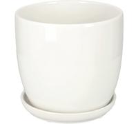 KOTARBAU® Macetero con Plato de Ceramica esmaltada, 20 cm, Maceta para Interiores y Exteriores, Tiesto Decorativo para Plantas, Blanco, con Plato y Orificio de Drenaje
