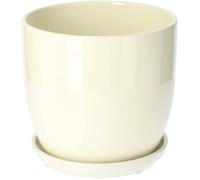 KOTARBAU® Macetero con Plato de Ceramica esmaltada, 20 cm, Maceta para Interiores y Exteriores, Tiesto Decorativo para Plantas, Beige, con Plato y Orificio de Drenaje