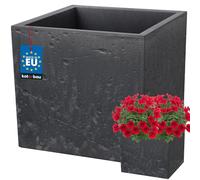KOTARBAU Macetero cuadrado - 39 x 39 x 37 cm - Macetero con aspecto de hormigón - de PVC - Macetero para exterior e interior - Gris oscuro - Maceta con maceta interior