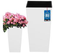 KOTARBAU® Macetero Cuadrado Con Inserto Extraíble 170 x 170 x 325 mm, Blanco Mate, de Plástico, Tiesto Decorativo Alto Para Interior y Exterior