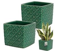 KOTARBAU Macetero cuadrado de cerámica, vintage, color turquesa, 13 x 13 cm, altura: 13 cm, cerámica esmaltada, 2 unidades, cuadrada, maceta para interior, macetero