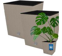 KOTARBAU® Macetero Cuadrado, Maceta Plastico con Inserto 40x40 cm | 2 uds. Maceta Cuadrada, Macetas Decorativas Interior, Jardineras Exterior, Efecto Ratán, Moca