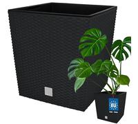 KOTARBAU® Macetero Cuadrado, Maceta Plastico con Inserto 40x40 cm | Maceta Cuadrada, Macetas Decorativas Interior, Jardineras Exterior, Efecto Ratán, Antracita