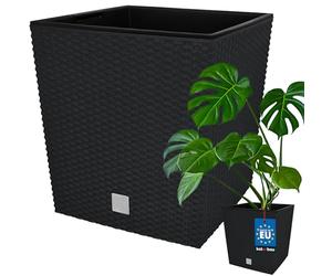 KOTARBAU® Macetero Cuadrado, Maceta Plastico con Inserto 40x40 cm | Maceta Cuadrada, Macetas Decorativas Interior, Jardineras Exterior, Efecto Ratán, Antracita