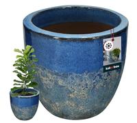 KOTARBAU® Macetero de 26 cm de altura, 30 cm, color azul oscuro, de cerámica, resistente a las heladas, para exterior, exterior e interior