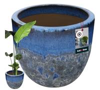 KOTARBAU® Macetero de 31 cm de altura, 37 cm, color azul oscuro, de cerámica, resistente a las heladas, para exterior, exterior e interior