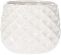 KOTARBAU® Macetero de cerámica, diámetro de 13 cm, para Flores y Plantas, Color Blanco, Ecru, Maceta Decorativa, Redonda, Diseño geométrico y Minimalista, Cerámica esmaltada Brillante