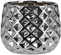 KOTARBAU® Macetero de cerámica, diámetro de 13 cm, para Flores y Plantas, Color Plateado metálico, Plata, Maceta Decorativa, Redonda, Diseño geométrico y Minimalista, Cerámica esmaltada Brillante