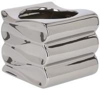 KOTARBAU® Macetero de cerámica para Flores y Plantas, 13 cm, Ceramica esmaltada, Plateado, Plata, Metálico, Diseño de Ondas 3D, Maceta Rectangular, Ondulada, Jarrón, Tiesto Decorativo