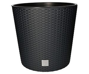 KOTARBAU® Macetero Redondo con Maceta Interior, 375 x Ø 400 mm, Ratan sintético, Antracita - Gris, Maceta Rato con Trenzado Que imita el Mimbre, Maceta Interior separada, extraíble, Cesta