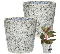 KOTARBAU Macetero vintage de cerámica azul, 12 cm de altura, 13 cm, esmaltado, 2 unidades, para plantas de interior