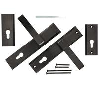 KOTARBAU® Manija de Puerta 90 mm con roseta- en una Placa Larga Negra con Inserto de Cilindro Conjunto Universal Moderna