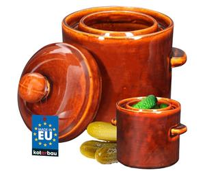 KOTARBAU® Olla de gres, 1,8 L, Marrón, Olla de Barro con Tapa hermética y Canal de Agua, Cazuela de cerámica con Asas, Recipiente de Cocina para fermentación, chucrut, Apto para Horno y lavavajillas