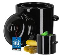 KOTARBAU® Olla para fermentación de gres, 1,8 l, recipiente para kimchi, olla de barro, olla de barro, con tapa, olla de ron con tapa, olla de ébano, olla de pepino hermética