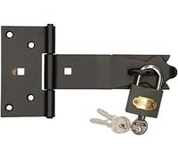 KOTARBAU® Pestillo con candado 160x35 negro, Cerrojo de acero con candado, Protección contra robo, Herraje para puertas, Cierre de seguridad con candado, Portacandados, Cerradura, Pasador de seguridad