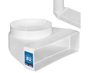 KOTARBAU® Pieza de desviación de 90° para conducto de ventilación, 204 x 60 mm, pieza de transición de plástico, diámetro de 125 mm, color blanco, conector de canal, arco de canal, ángulo de entrada