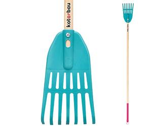 KOTARBAU® Rastrillo Hojas Jardín - Plástico - 13,5 cm - Turquesa - 7 Dientes - com Mango de Madera - Rastrillo para Césped - Ligero y Resistente