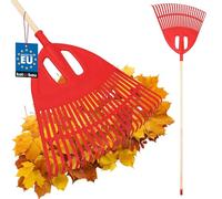 KOTARBAU® Rastrillo Hojas Jardin - Plástico - 50 cm - con Mango de Madera - 150 cm - Rastrillo Jardin - Herramienta Jardinería - Rastrillos para Cesped - Fácil De Guardar - Rojo y Madera Natural