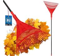 KOTARBAU® Rastrillo Hojas Jardin - Plástico - 50cm - con Mango de Aluminio - 150 cm - Extra-Click - Rastrillo Jardin - Herramienta Jardinería - Rastrillos para Cesped - Fácil De Guardar - Rojo y Negro