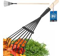 KOTARBAU® Rastrillo Jardín - Acero - 14 cm - Rastrillo Hojas Jardín - con Mango 108 cm - Herramienta Robusta para Jardinería - Negro y Madera Natural