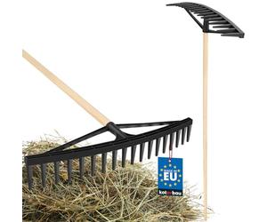 KOTARBAU® Rastrillo Jardin - Plástico - 61 cm - con Mango de Madera - Rastrillo Hojas Jardin - Rastrillos para Jardinería - Ligero - Fácil de Guardar - Naranja y Madera Natural
