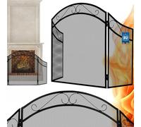 KOTARBAU® Rejilla protectora contra chispas para chimenea, 80 x 130 cm, 3 piezas, color negro, protección contra chispas de acero, rejilla de protección para horno, rejilla para chimenea, protección