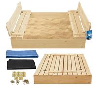 KOTARBAU® Sandkasten mit Abdeckung Sandkasten Holz 120x120 cm Imprägniert mit Sitzbanken Naturholz HolzSandkasten Sandbox mit Deckel Sandkasten mit Deckel Holz Sandbox mit Abdeckung