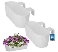 KOTARBAU® Set de 2 macetas 40 x 15 x 15 cm, PVC blanco, para balcón con soporte, jardineras para barandillas de balcón, jardineras elevadas, macetas para balcón, maceteros de balcón, macetas de flores