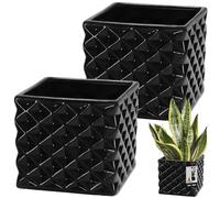KOTARBAU® Set de 2 Macetas de Cerámica Esmaltada Cuadradas Negras 14 x 14 cm H 13 cm, Maceteros para Plantas de Interior, Orquídeas y Suculentas, Maceta para Plantas, Macetero Cuadrado