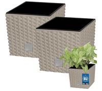 KOTARBAU® Set de 2 macetas para flores 4 L Altura: 17 cm Mocca. Macetero de plástico con maceta interior. Set de macetas estilo ratán para interior y exterior