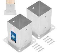 KOTARBAU® Set de 2 Unidades Soporte para Poste - Pie De Pilar - Acero Galvanizado - 100 x 100 mm - Plata - Atornillable - Anclaje para Poste - Soportes para Pérgola
