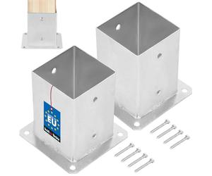 KOTARBAU® Set de 2 Unidades Soporte para Poste - Pie De Pilar - Acero Galvanizado - 100 x 100 mm - Plata - Atornillable - Anclaje para Poste - Soportes para Pérgola